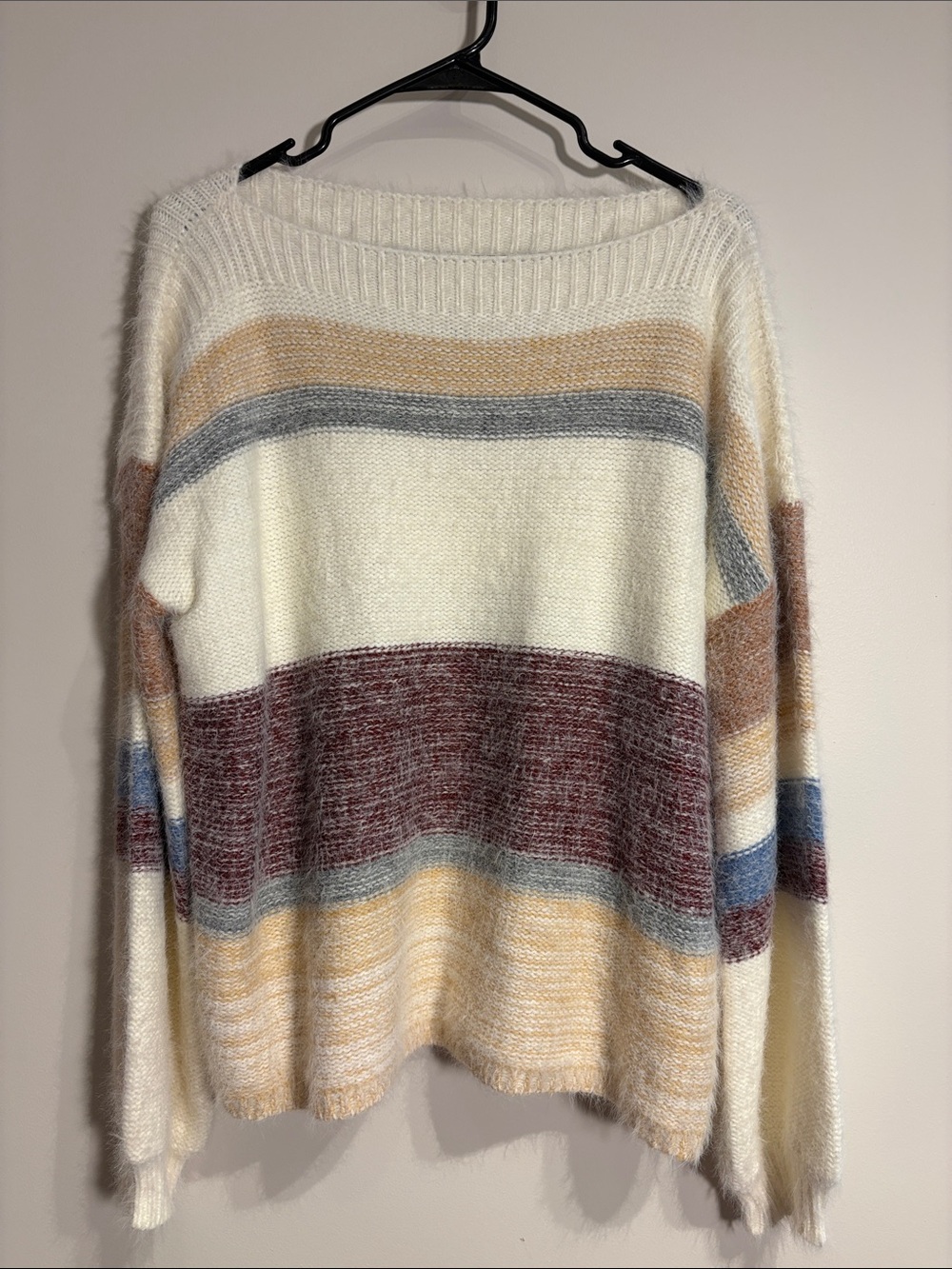 Olivia Grey Soft Striped Cozy Women's Sweater - Size L